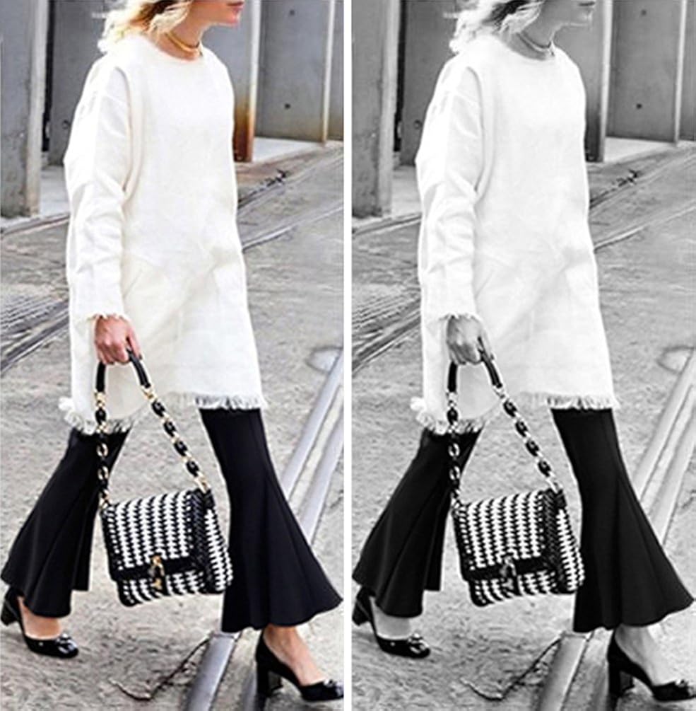 Pantaloni YuanDian Donna Autunno Casual Taglie Forti Pantaloni A Zampa Vita  Alta Elastico in Vita Eleganti Flare Campana Gamba Larga Stretch Pantaloni  Abbigliamento ntntech.com.vn