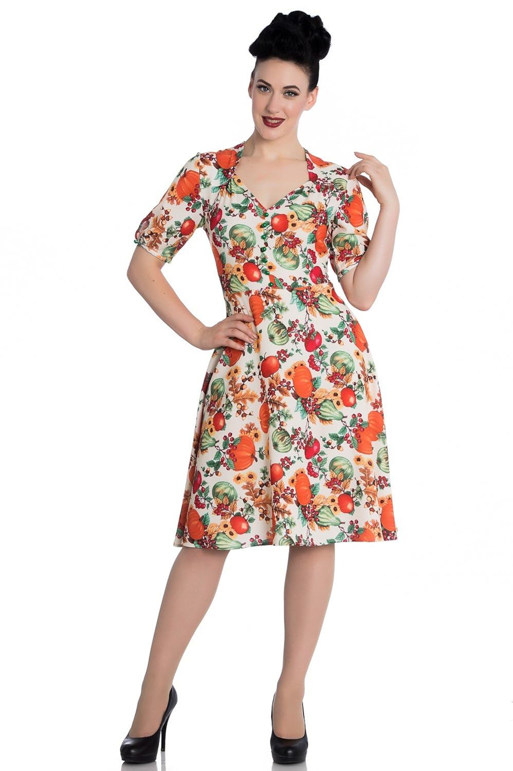 A-Line Halloween Pumpkin Printed Black Cold Shoulder VIntage Dress