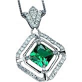 Overlap Square Radiant Cut Emerald Necklace - 925 Sterling Silver Royal Diamond May Birthstone - 18kgp Lab Created Emerald Pendant Adjustable Chain