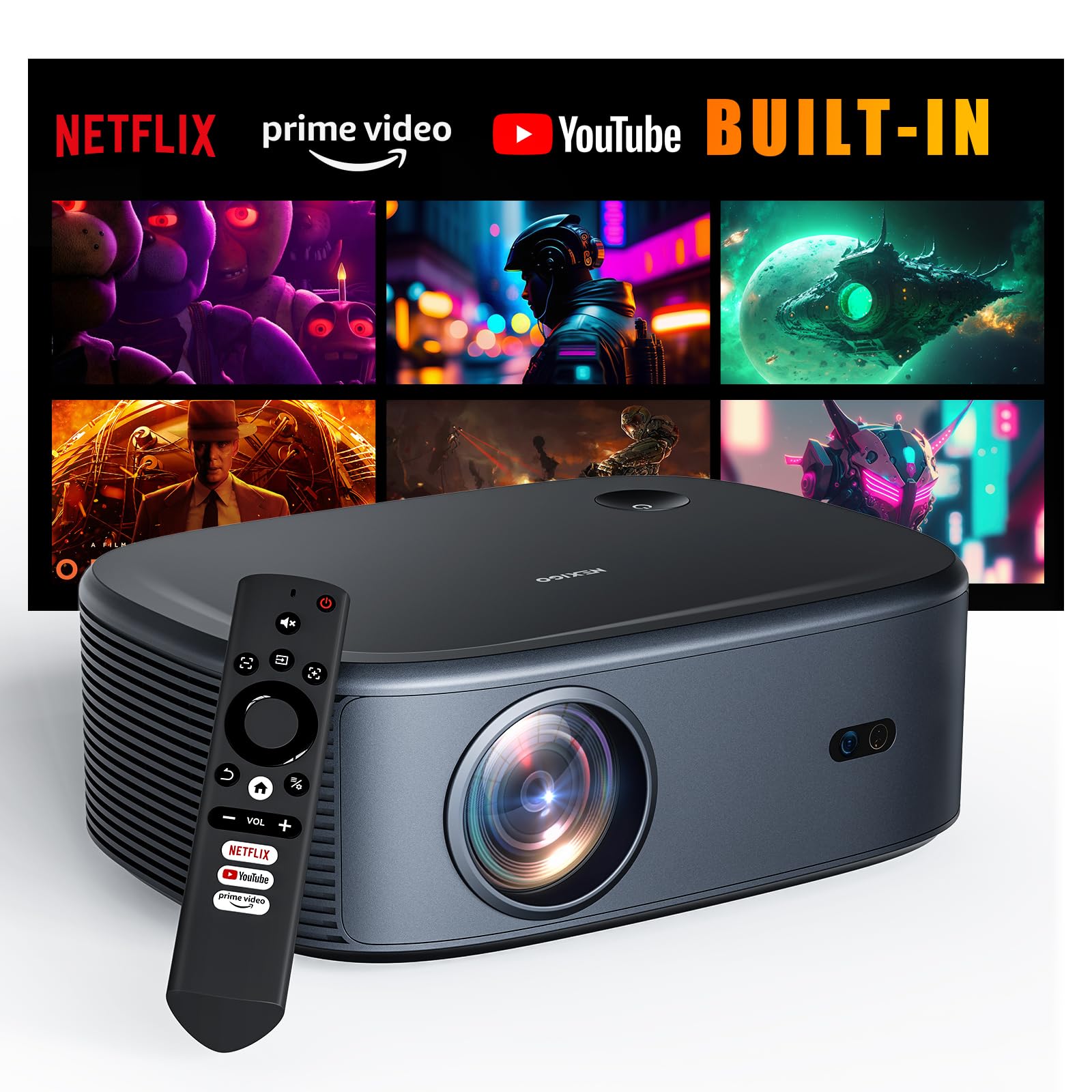 Photo 1 of NexiGo Outdoor Netflix Projector, Officially-Licensed, Netflix/YouTube/Prime Video, 800 ANSI Lumens, Auto Focus/Keystone, Native 1080P, Dolby Audio, Compatible w/TV Stick, iOS, Android (Renewed)