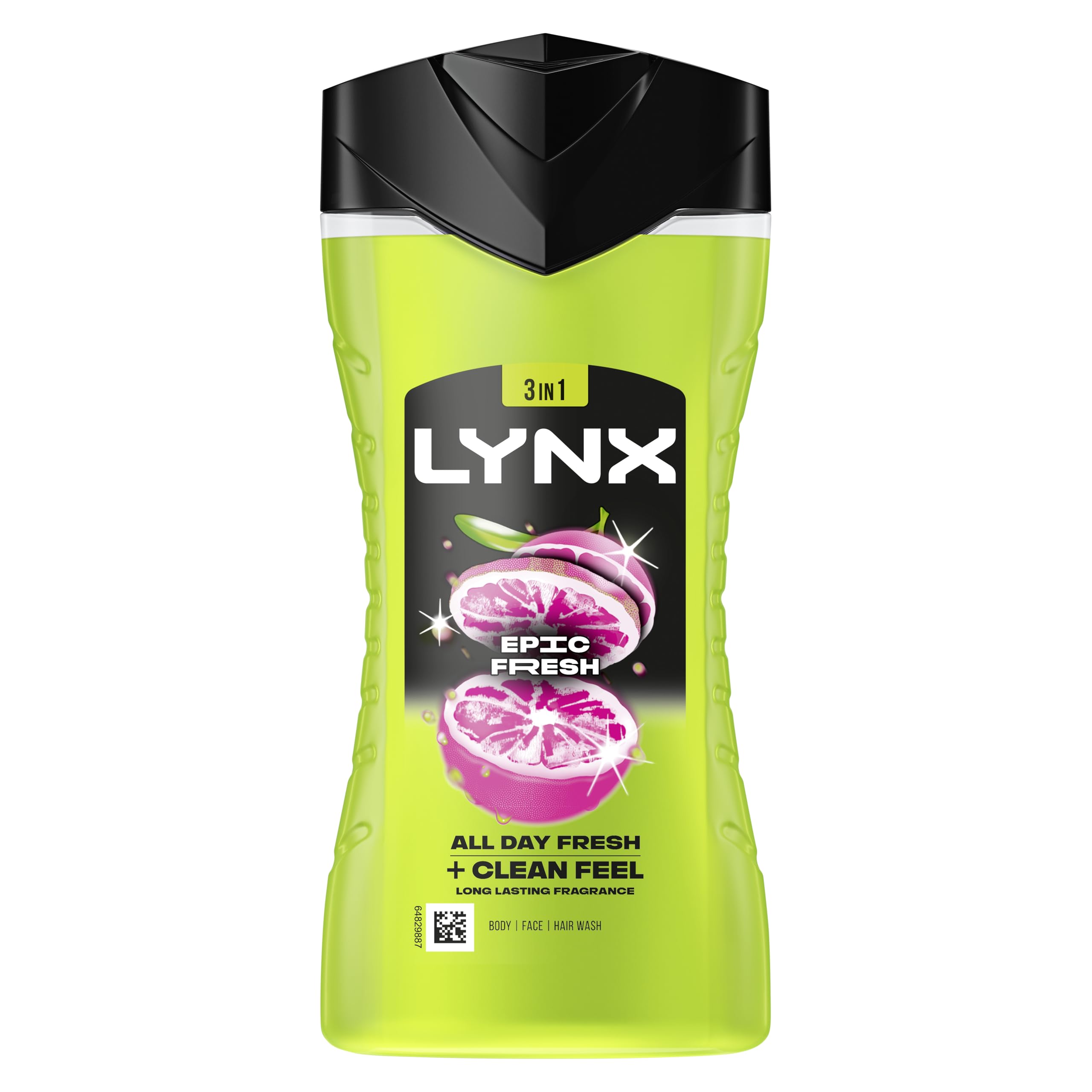 Lynx Epic Fresh 3-in-1 Body Wash Hair, Face and Body Cleanser shower gel with a grapefruit & tropical pineapple scent for an all day fresh & clean feel 6x 225 ml