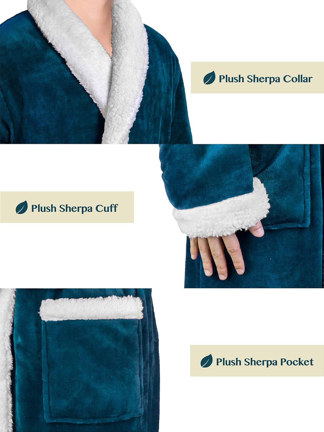 Men’s Plush Fleece Sherpa Robe | Soft, Warm, Microfiber Spa Bathrobe for Men Sherpa Sea Blue at  Men’s Clothing store