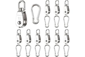SHITIME 10 Pcs 304 Stainless Steel Lifting Pulley, M15 Single Pulley Block, Wire Rope Hanging Pulley Wheel, with 10 Pcs Spring Snap Hook