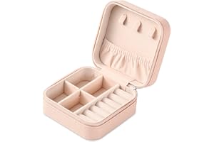 NEVEIKA Portable Travel Mini Jewelry Box Leather Jewellery Ring Organizer Case Storage Gift Box Girls Women (pink).