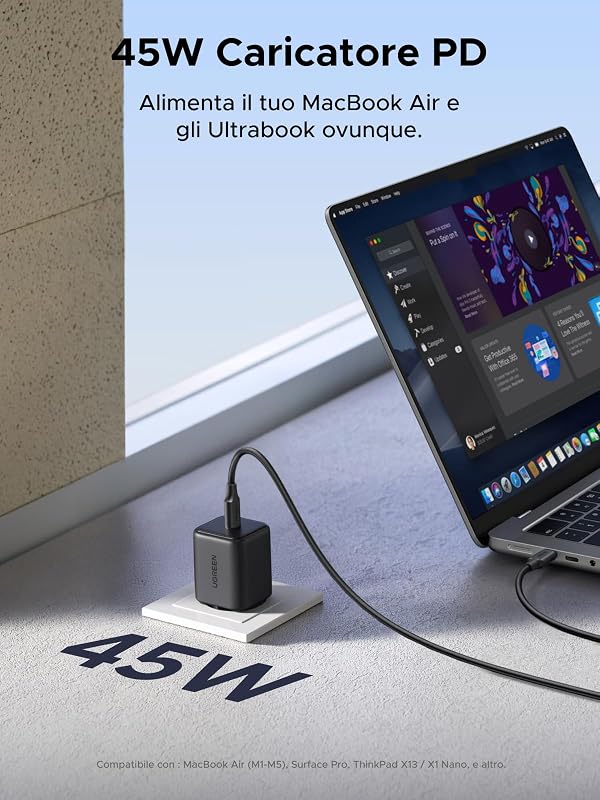 Zapix Caricatore USB C 45W PPS Ricarica Rapida iPhone con Cavo 1.5M