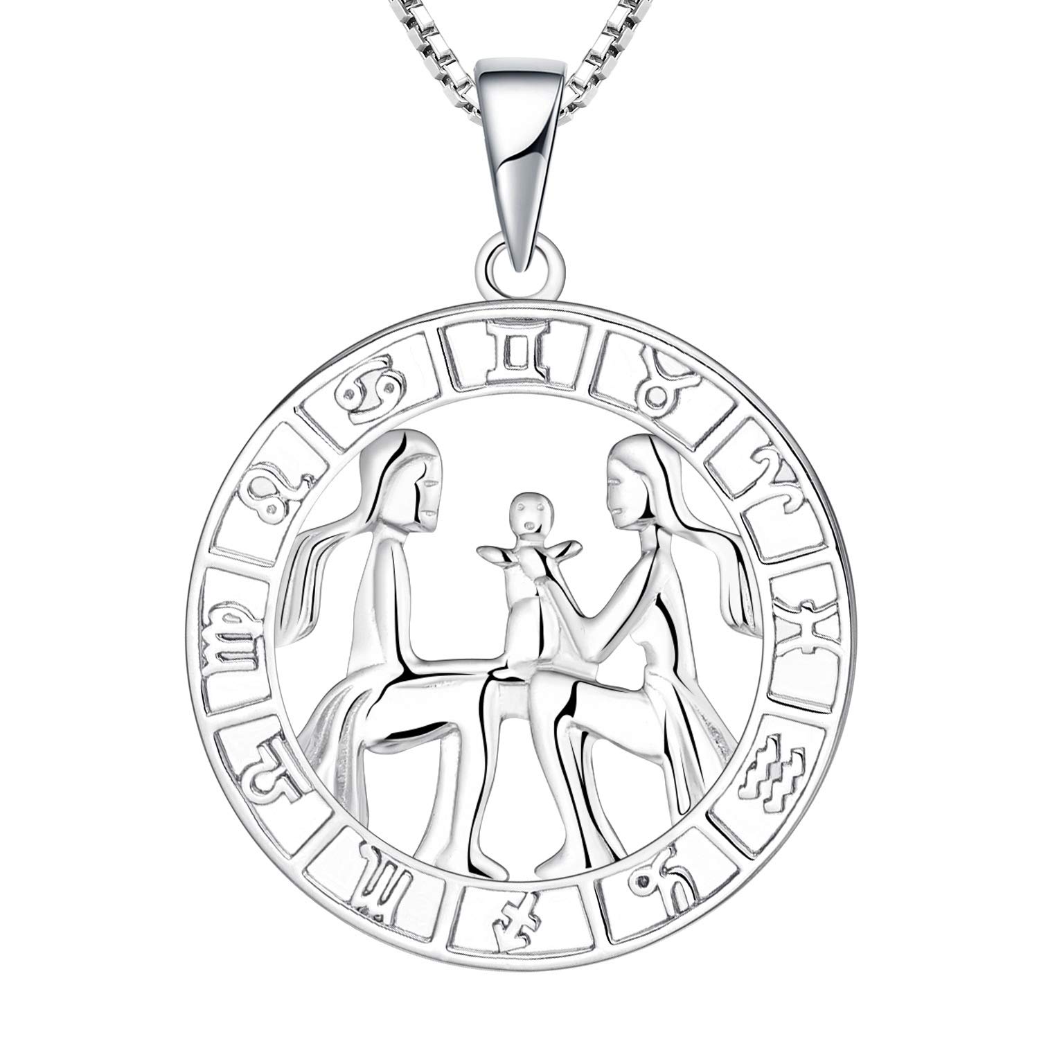 YL Silver Gemini Necklace-925 Sterling Silver Horoscope Zodiac 12 Constellation Pendant Necklace for Women and Girls