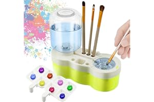KARHOEGERN 2025 Paint Brush Cleaner for Kids Water Circulation Paint Brush Cleaner with Drain Paint Water Dispenser with Palette Brush Holder Paints Brush Washer for Acrylic Painting Watercolor Art (1, Green)