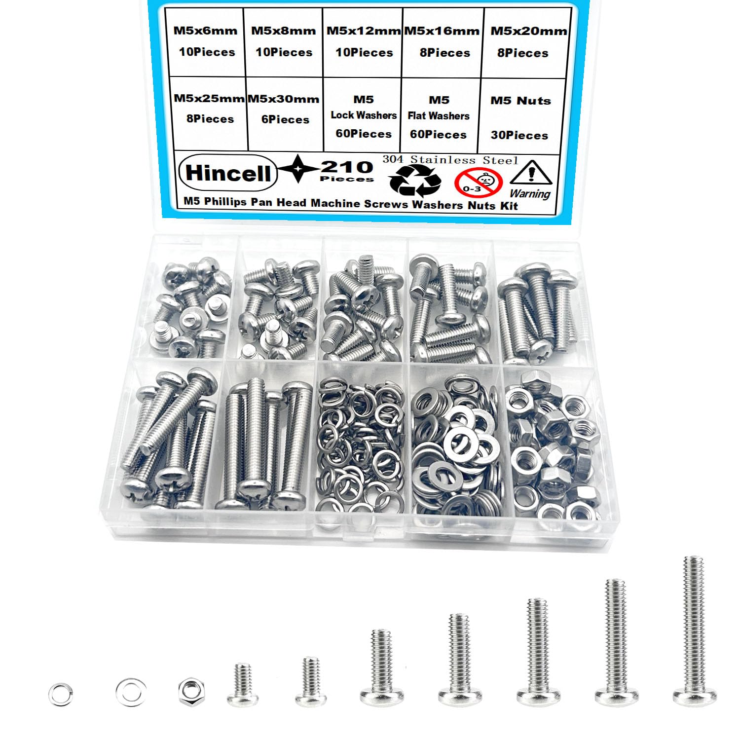 M5 Screws,Hincell 210pcs M5 Phillips Pan Head
