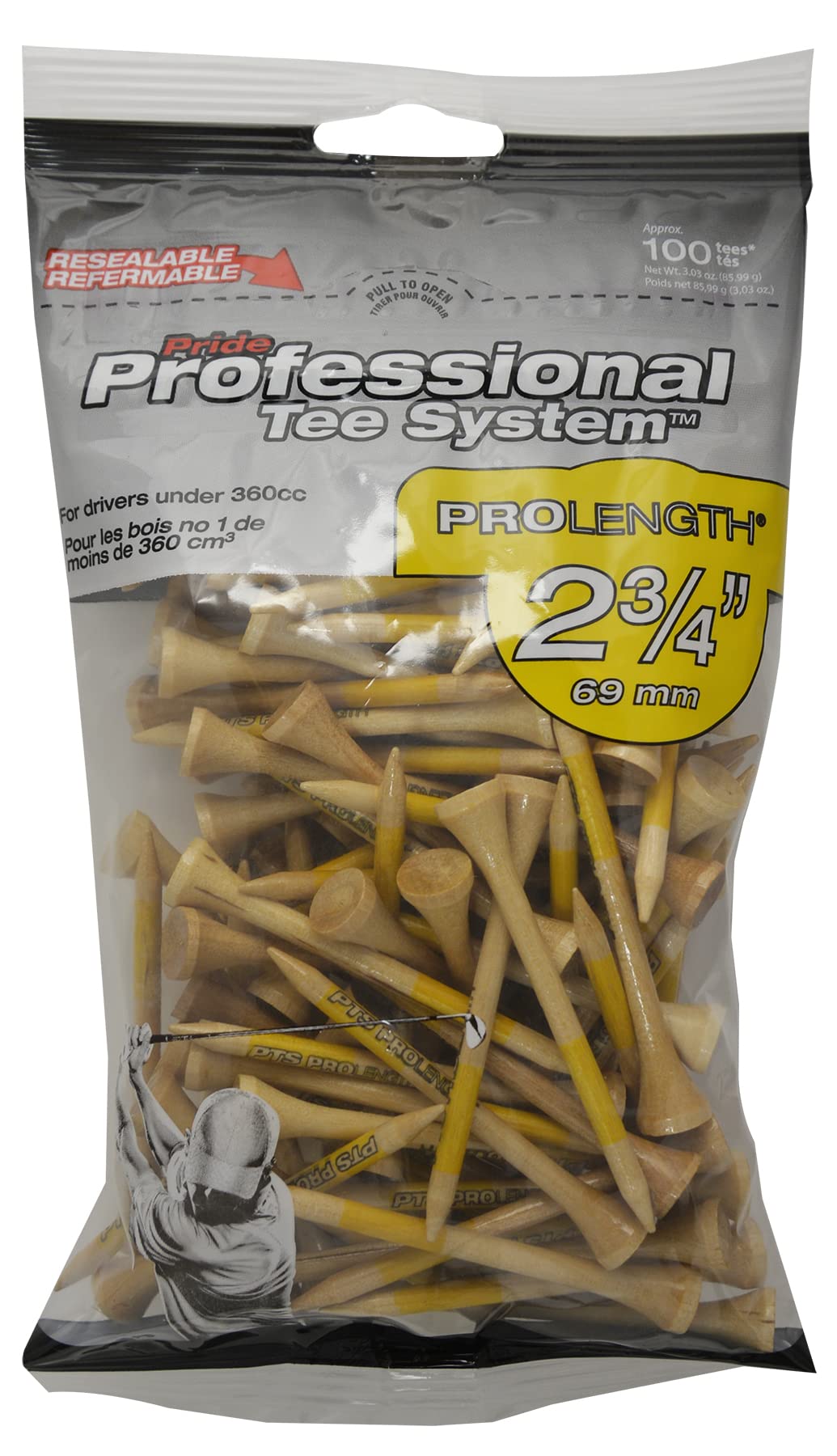 Pride Professional Tee System Unisex's 234 PTS natural retail golf-tees, 100 count