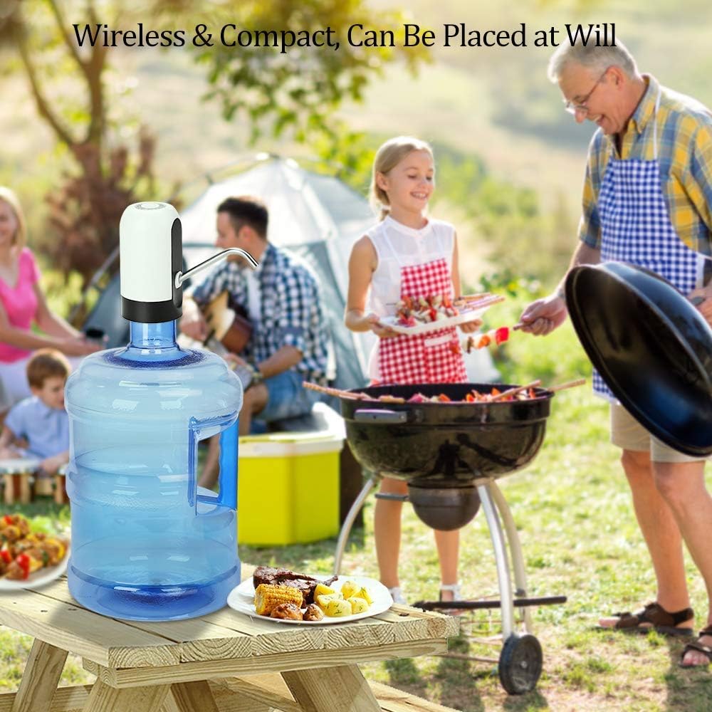 Water Bottle Pump 5 Gallon, CHIVENIDO Electric Drinking Water Pump for 48mm Screw and 55mm Crown Tops Water Jug Dispenser Smart USB Rechargeable Bottle Water Pump for Home Kitchen Office (White1) - - 