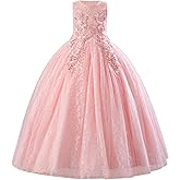 IDOPIP Sequin Flower Girl Lace Dress for Kids Wedding Pageant Party Formal Long Gown Princess First Communion Tulle Dresses