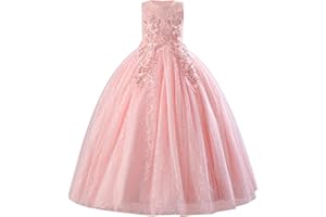 IDOPIP Sequin Flower Girl Lace Dress for Kids Wedding Pageant Party Formal Long Gown Princess First Communion Tulle Dresses