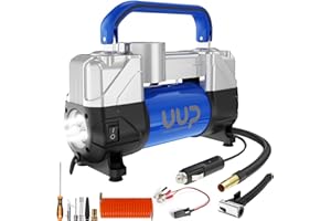 UUP Tire Inflator Air Compressor, 150PSI 12V DC Double Cylinders Heavy Duty Portable Air Pump w/Emergency LED Light for Truck, SUV, Car, RV