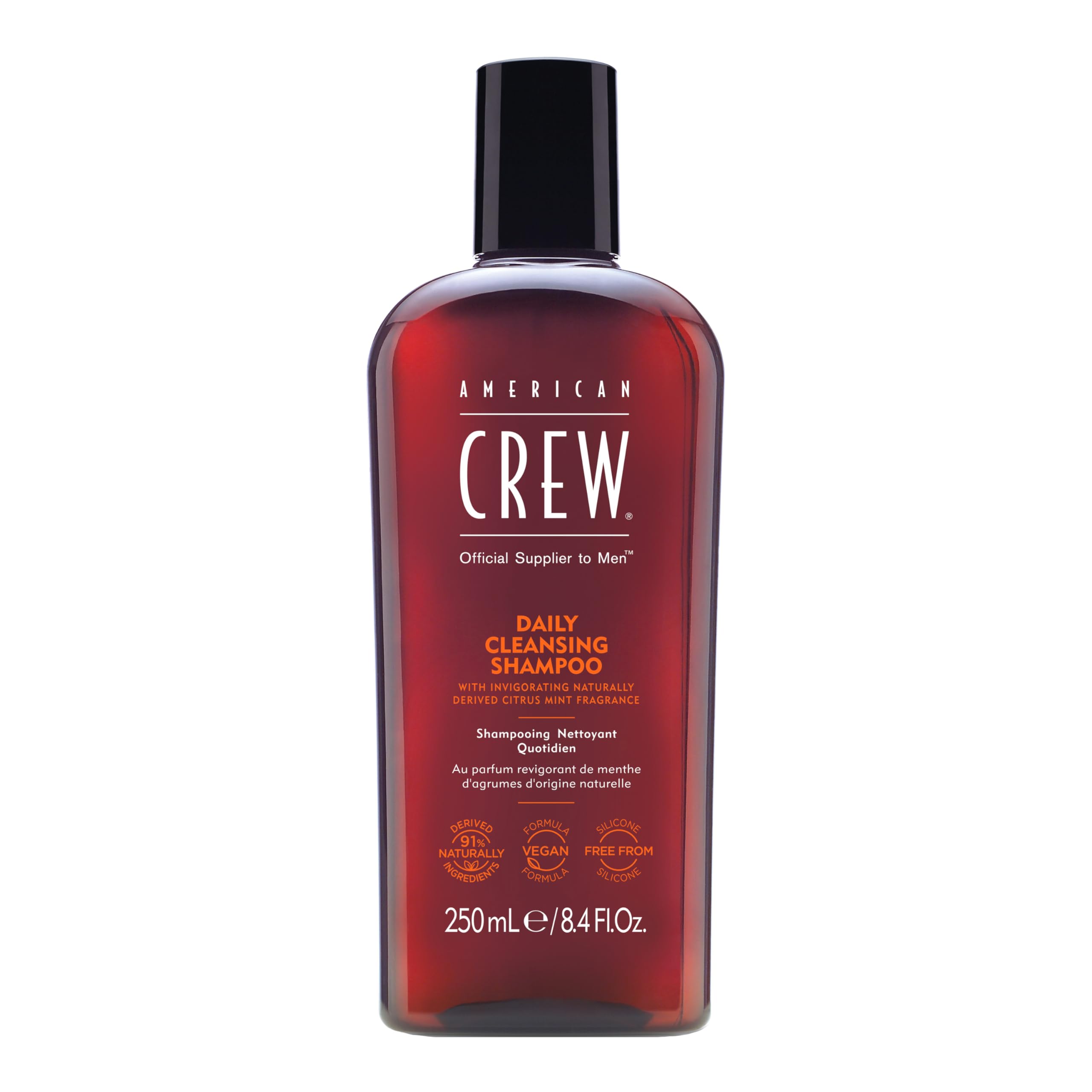 American Crew Daily Cleansing Shampoo, Vegan & Silicone Free (250ml) to Remove Excess Oil & Nourish, Normal & Oily Hair, Formulated for Men