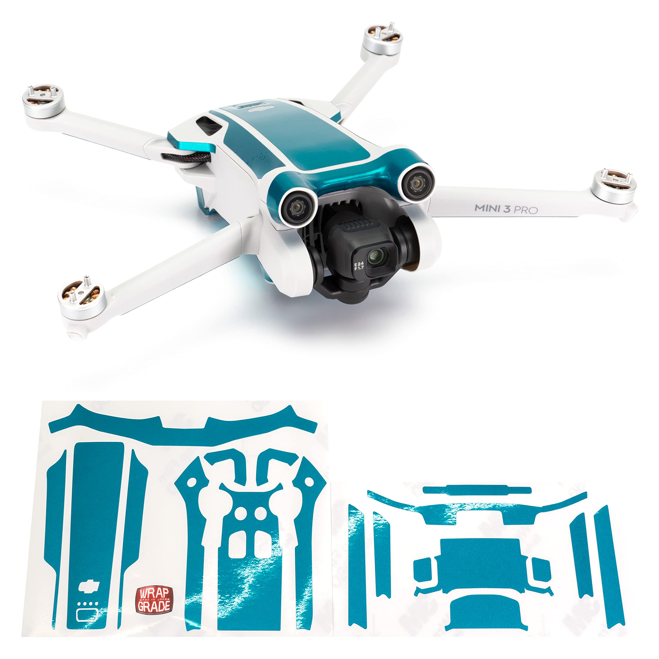 WRAPGRADE Skin Stickers compatible with DJI Mini 3 Pro | Accent Color (CARIBBEAN BLUE) — image 1
