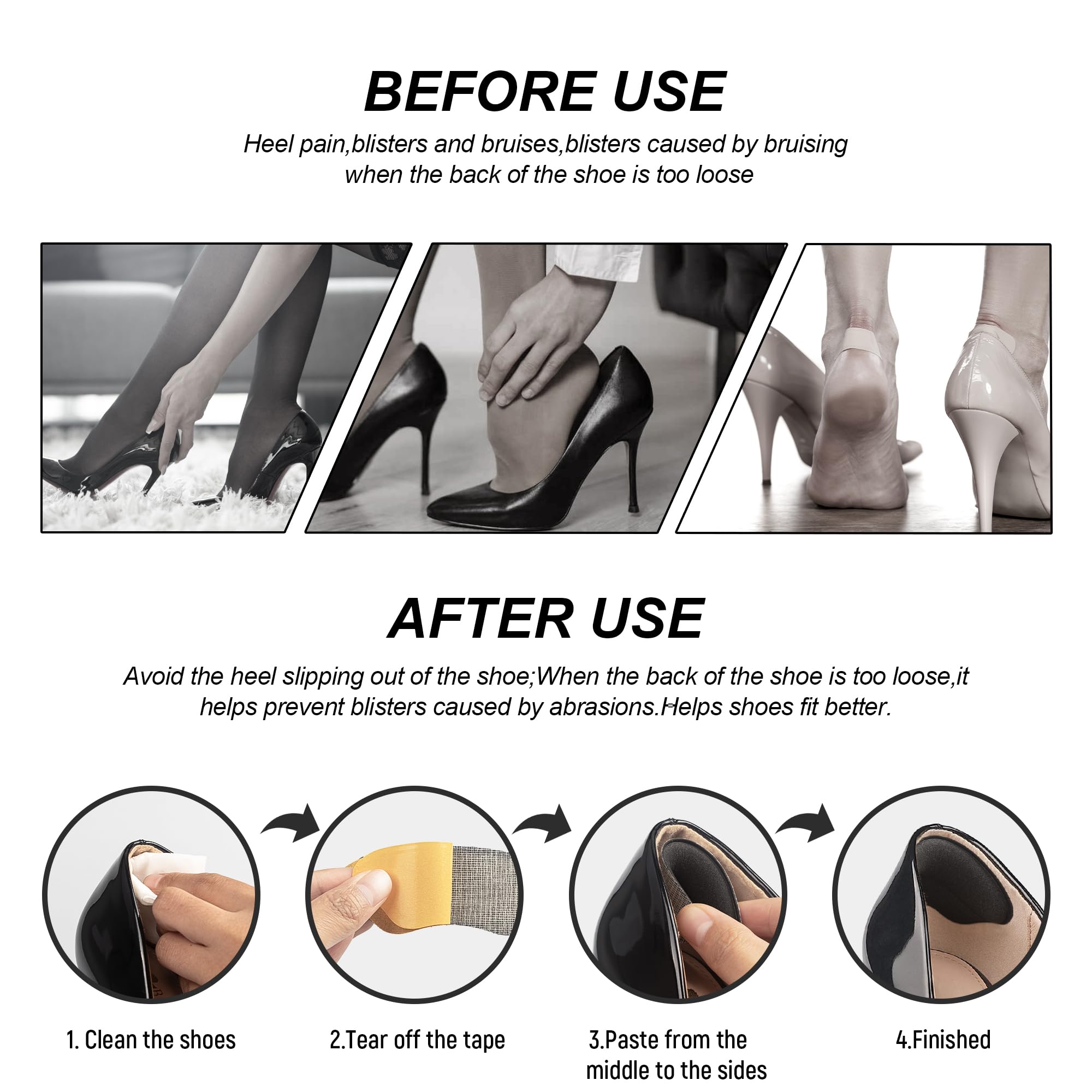 MATIE FIX Heel Grips Liner Cushions Inserts for Loose Shoes, Heel Pads Snugs for Shoe Too Big Men Women, Filler Improved Shoe Fit and Comfort, Stop Heel Slip and Blister (4 Pairs) (H Pale Apricot+Black)