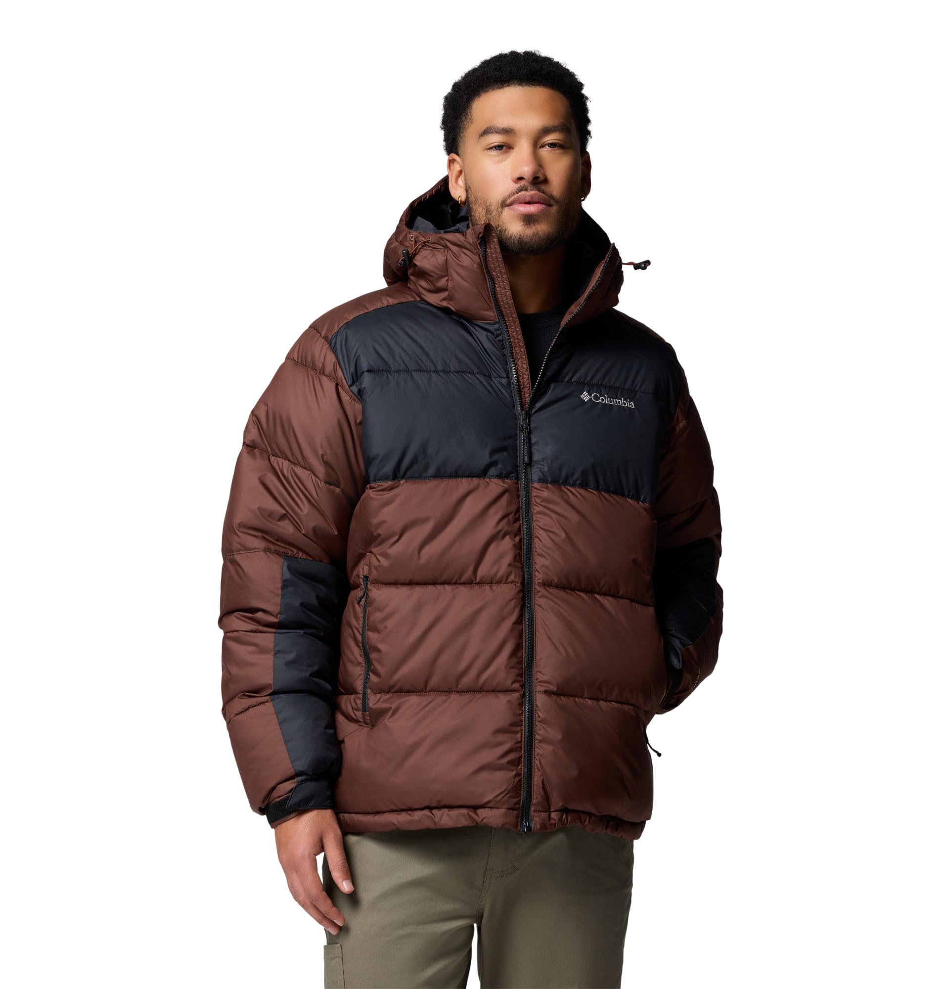 Columbia Mens Pike Lake II Hooded Jacket, Tobacco/Black, Large