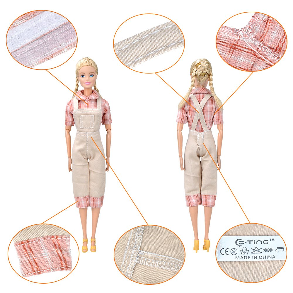 E-TING Handmade Fashion Doll Clothes Country style Jumpsuits Wears For Barbie Dolls