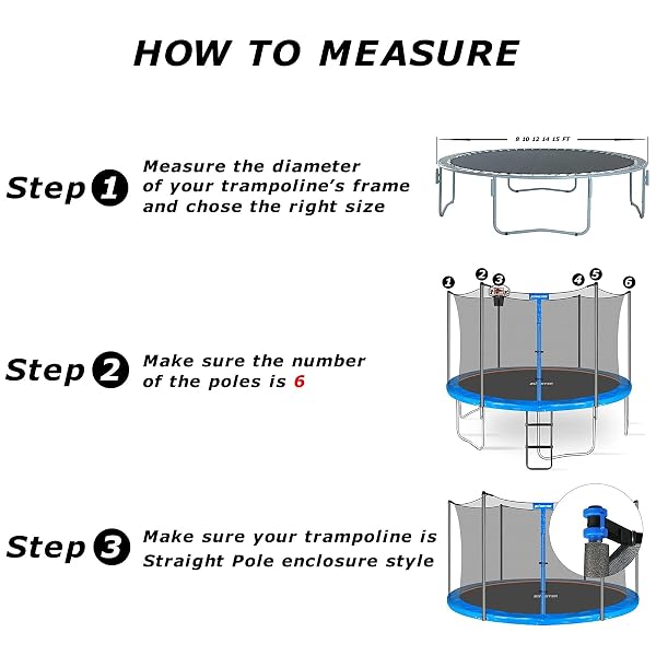 12 FT TRAMPOLINE REPLACEMENT SAFETY ENCLOSURE NET FOR 6 STRAIGHT POLES ROUND FRAME TRAMPOLINES, BREATHABLE AND WEATHER-RESISTANT WITH ADJUSTABLE STRAPS(NET ONLY)