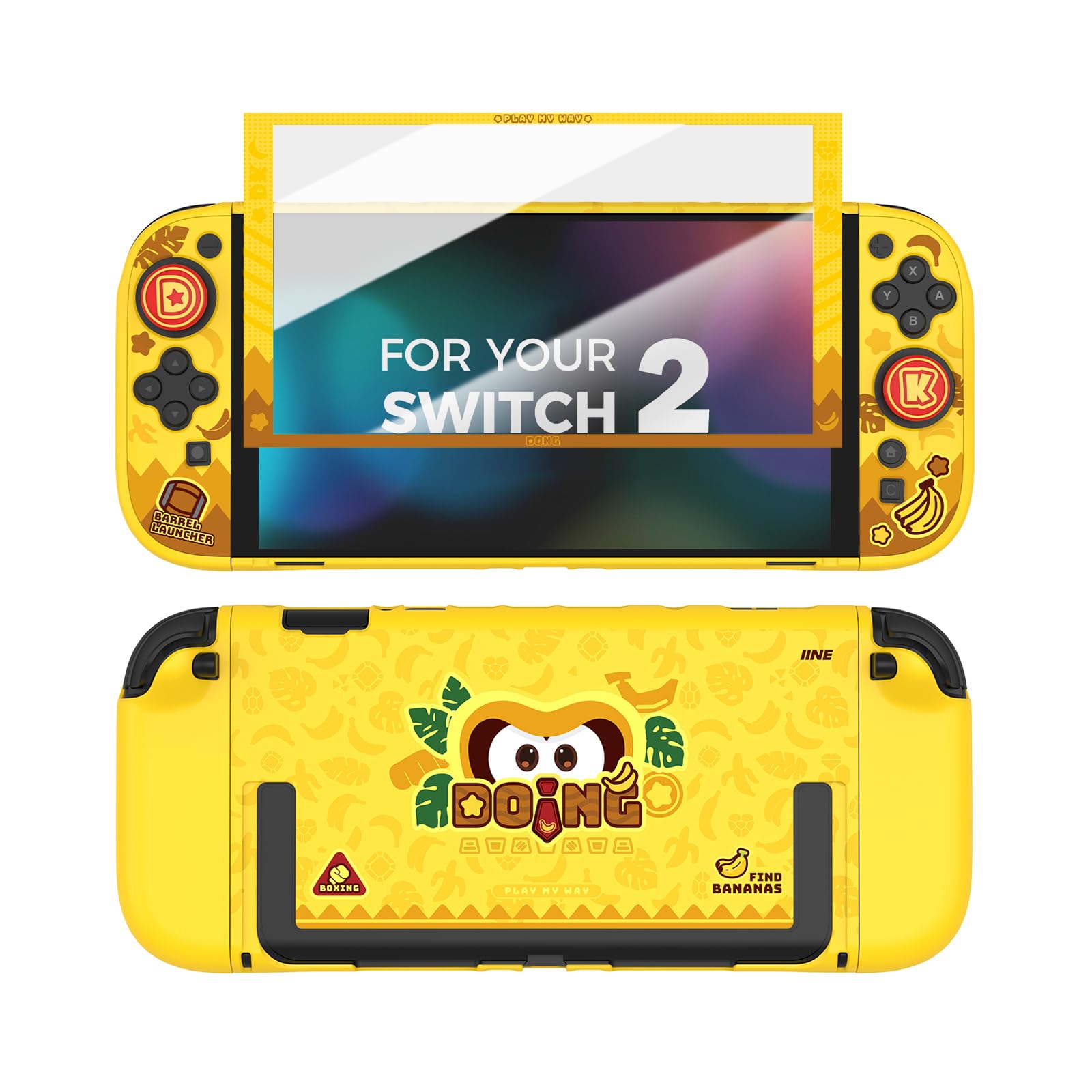 IINE Dockable Protective Case for Switch 2, Hard Shell Case Cover Compatible for NS2, Switch 2 Case Protector with Joypad Grip Covers and 2 Joystick Caps (Protective Case)