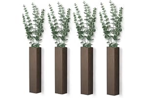 Dahey 4 Pack Wood Wall Planter Vase with Artificial Eucalyptus, Farmhouse Modern Hanging Wall Decor for Fake Plants Greenery, Living Room Bathroom Bedroom Kitchen Home Office Decoration