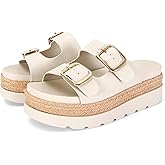 DOEYG Beige Platform Sandals Women Buckle Slide Sandals Comfortable Dressy Slip on Flatform Wedge Sandal Summer Beach Slides with Buckle Size 8