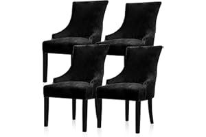 Lellen Velvet Stretch Wingback Chair Cover Slipcover - Reusable Protector Cover for Dining Room Banquet Home Decor etc Machine Washable Hand Washable (Black, 4PC)