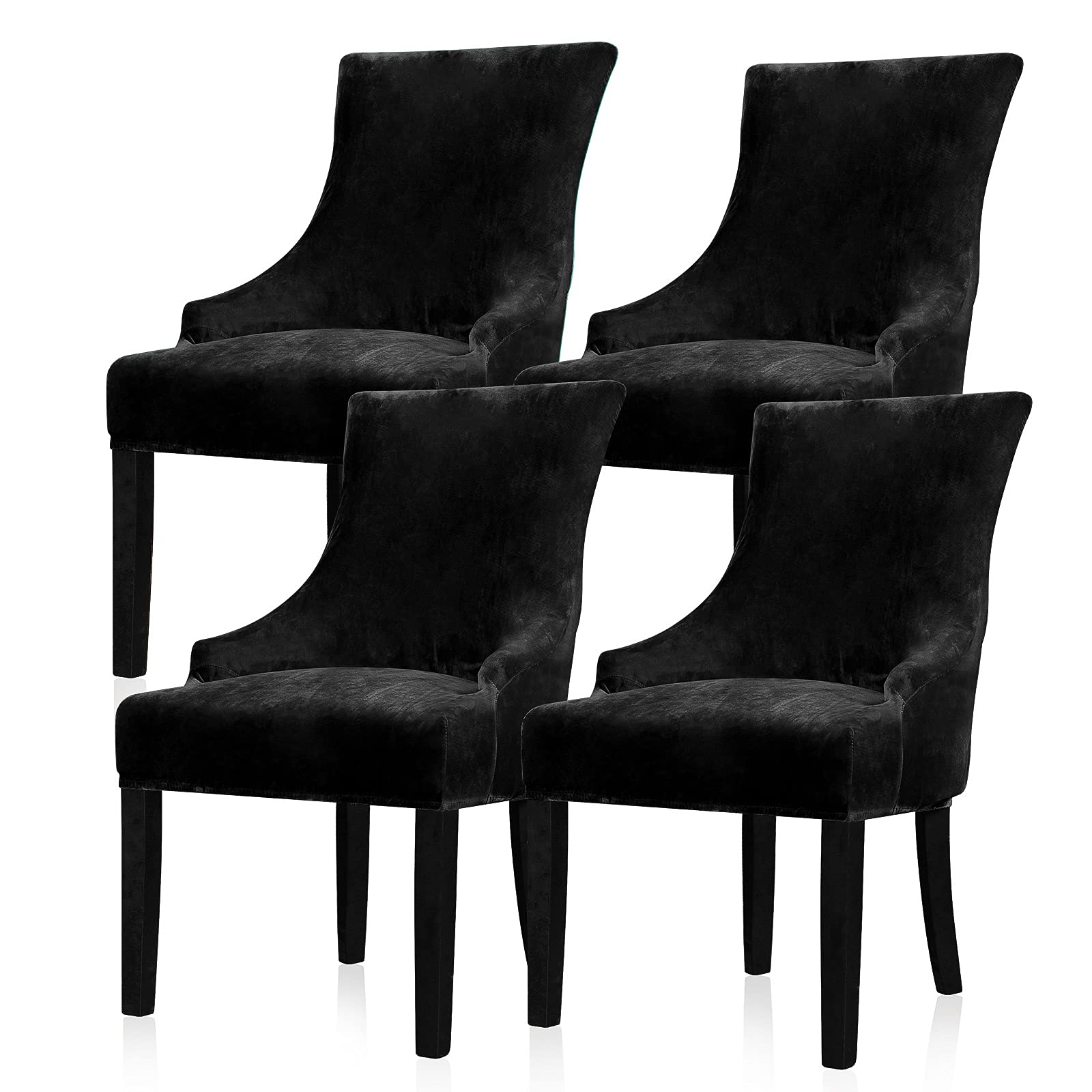Photo 1 of Lellen Velvet Stretch Wingback Chair Cover Slipcover - Reusable Protector Cover for Dining Room Banquet Home Décor etc Machine Washable Hand Washable (Black, 4PC)
