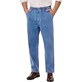 voeeron Pull On Elastic Waist Jeans for Men Full Elastic Waistband Loose Fit Denim Pants Easy Wear for Seniors