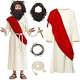 AOTHSO Costume for Kids Boys Biblical Religious Cosplay Outfit Shawl Waist Rope Wig for Easter Halloween Christmas