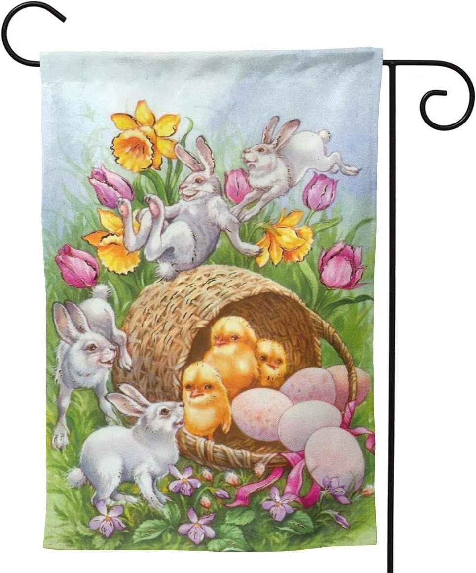 Shark Love Easter Rabbit Chicks Born Daffodils Eggs Seasonal Family Welcome Double Sided Garden Flag Outdoor Funny Decorative Flags for Garden Yard Lawn Decor Party Gift Many Sizes