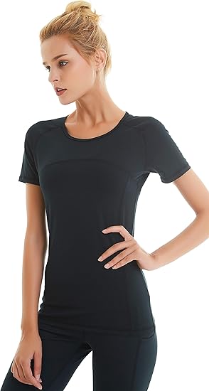 Amazon Coolomg レディース Tシャツ スポーツウェアー フィットネス ランニング トップス フィット レディース 半袖 吸汗速乾 パワーストレッチ フィットネス トレーニング シャツ 通販