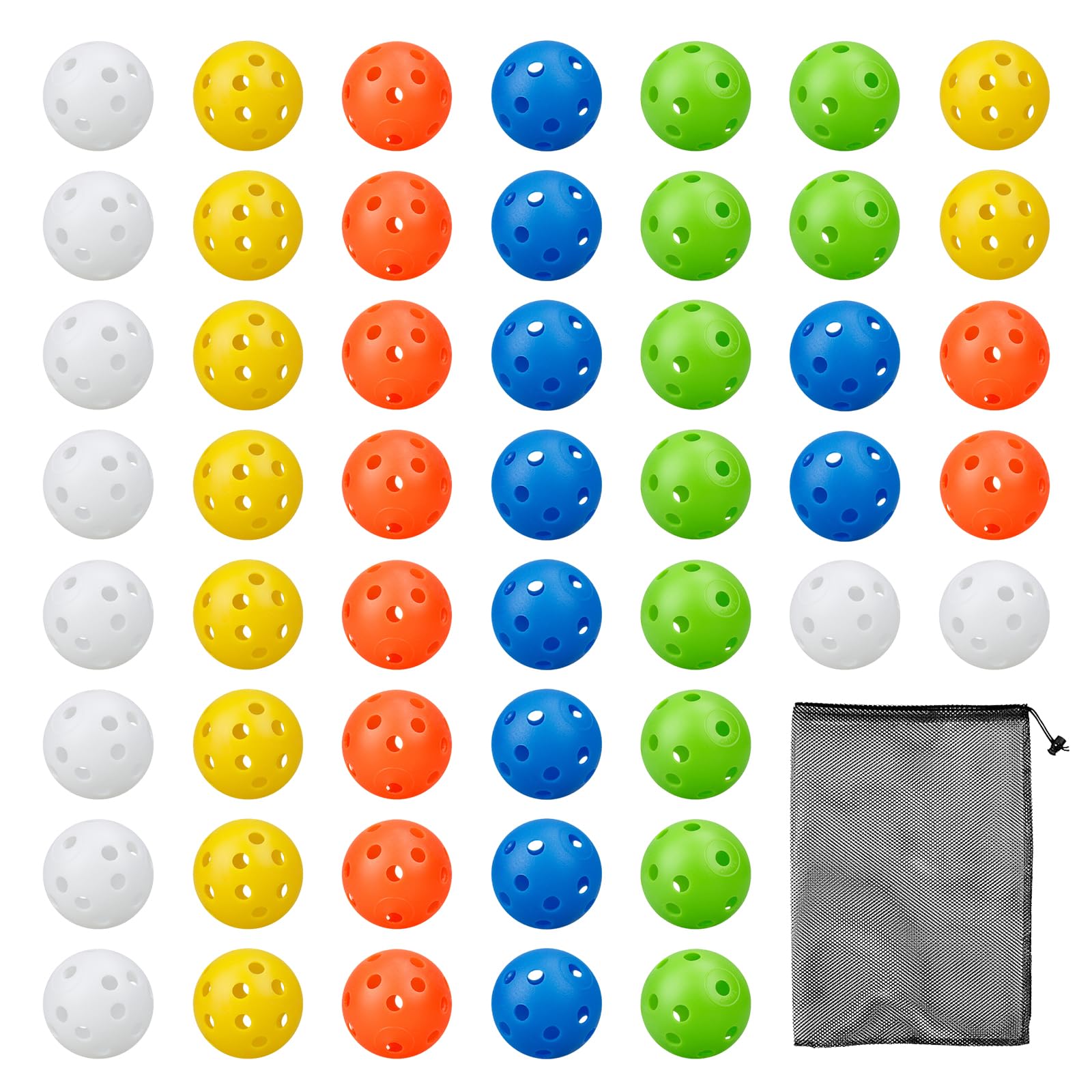 GZGXKJ 50 Pcs Practice Golf Balls 42mm Plastic Golf Balls With 1 Black Drawstring Mesh Bag Colorful Golfs Airflow Balls for Indoor Outdoor Golfs Games Balls for Swing Practice