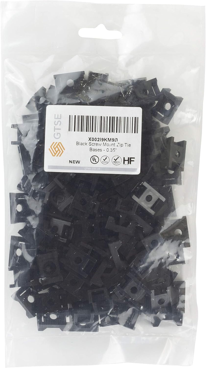 GTSE 100 Pack of Black Screw Mount Cable Tie Bases - Cable Ties up to 5mm Wide - 4mm (M4) Screw Hole - Saddle Mount Cable Tie Fixings - Image 3