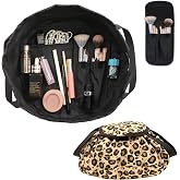 SUMBABO Drawstring Makeup Bag Open Flat &uml;C Barrel Drawstring Cosmetic Bag for Women Toiletry Bag for Travel with Brush Bag (Leopard)