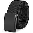 WHIPPY Canvas Web Belt Flip-Top Solid Black Military Buckle Fully Adjustable Mens Webbing Belts Cut To Fit