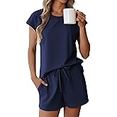 Ekouaer Cotton Pajamas for Women Set 2 Piece Cap Sleeve Pjs Shorts Set Lounge Sets Sleepwear S-XXL