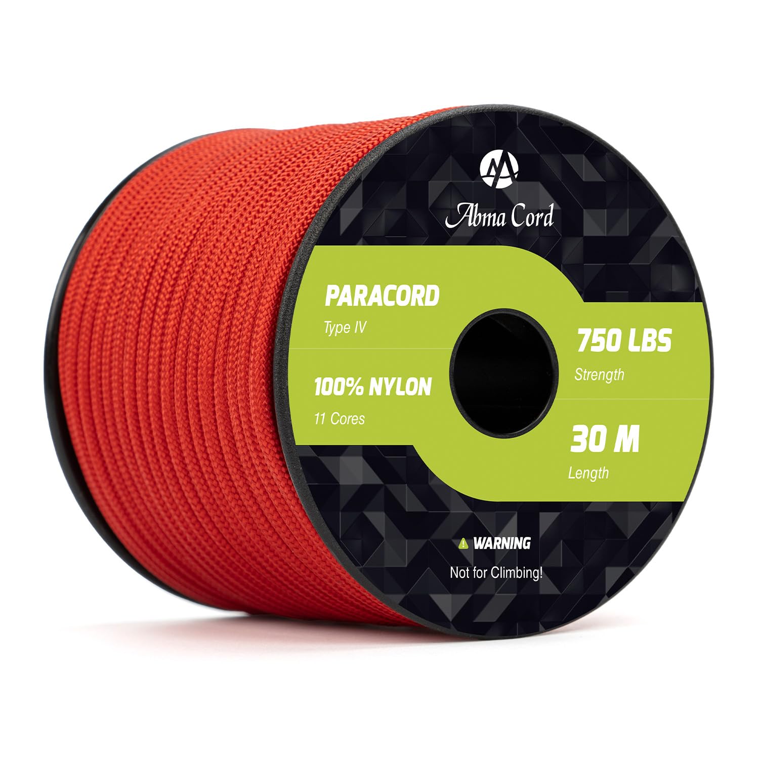 Abma Cord 4mm Paracord 750lb 30M 100% Nylon Rope 11 Strands Type IV Military Grade Parachute Cord for DIY, Camping, Survival, Outdoor - Max. 340kg - Red
