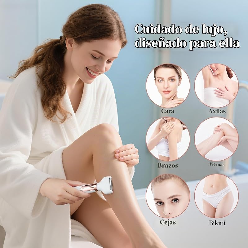 Barbear elétrico 5 em 1 para mulheres, kit recarregável de depilação, barbeador feminino para corpo, biquíni, rosto, nariz e sobrancelhas, barbear sem fios para mulheres em seco e molhado, QR-8005
