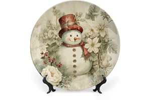 Gokays Winter Snowman Retro Painting Decorative Plates Christmas Home Decor Ceramic Plates, Display Plates for Living Room, Kitchen, Hallway Console Side Table, Xmas Present, 8 Inch
