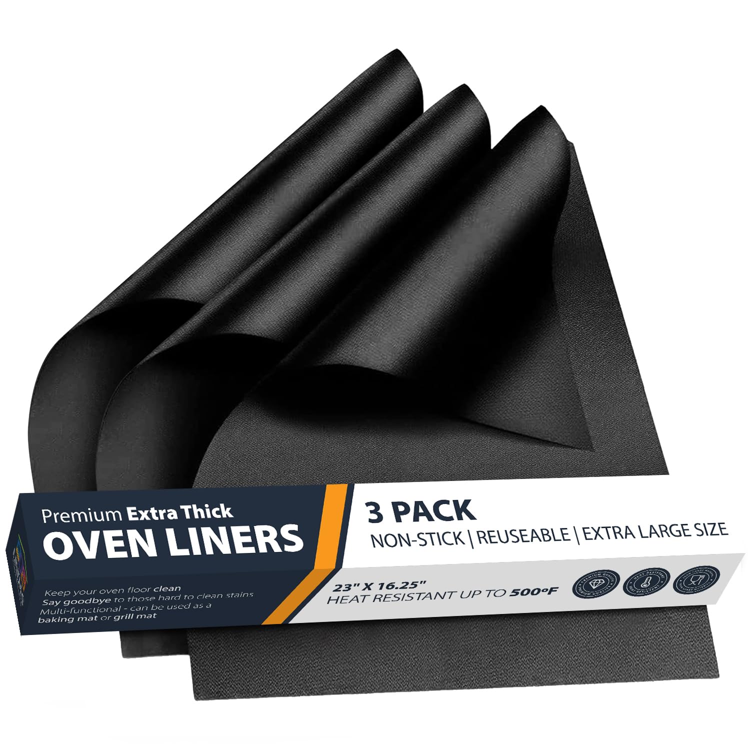 Photo 1 of Oven Liners for Bottom of Oven - 3 Pack Large Heavy Duty Mats, 16.25”x23” Non-Stick Reusable Liner for Electric, Gas, Toasters, Grills - BPA & PFOA Free Kitchen Accessory to Keep It Clean (Black)