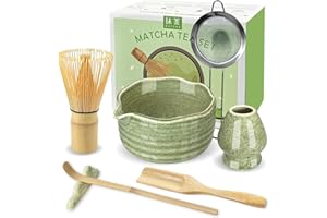Matcha Set Matcha Tea Set 7 Pcs - Bamboo Matcha Whisk, Matcha Bowl with Spout, Matcha Whisk Holder, Sieve, Spoon and Holder, 