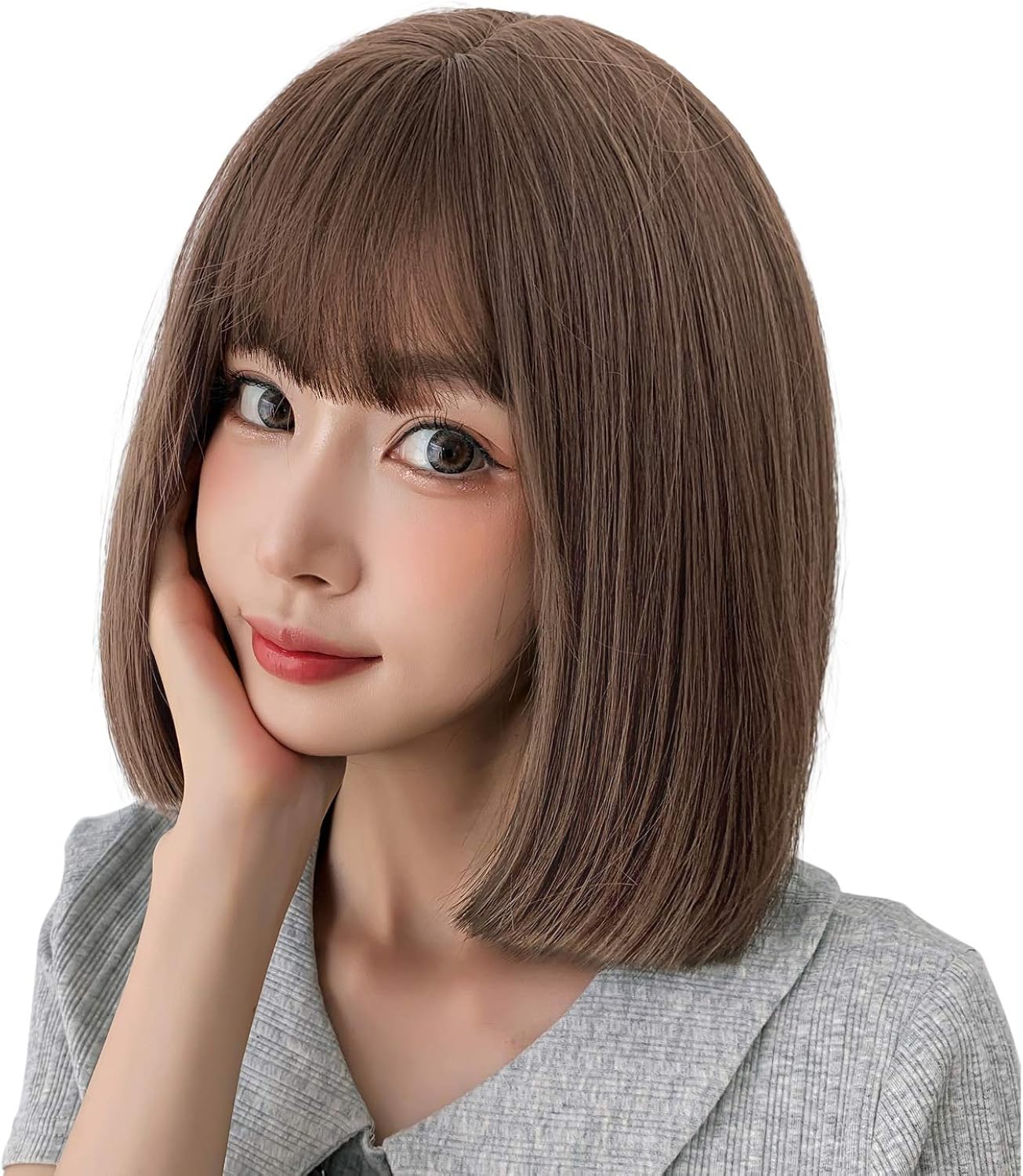 Amazon インマン Inman ウィッグ セミロング ミディアム ボブ ぱっつん グラデーション かつら フルウィッグ Wig レディース ストレート 自然 原宿 ロリータ 普段着 耳掛け 姫ボブ Bee Flaxen フルウィッグ 通販