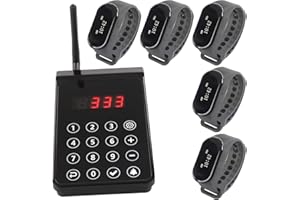 LOUKIENE Wireless Restaurant Pager System, 5 Wrist Watch Receivers 1 Transmitter, A Chef Paging Waiter's Calling System Transmitter Servers for Hotel Kitchen Bar Coffee Clinic Hospital