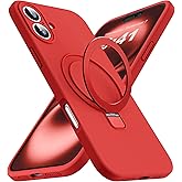 SKYLMW Designed for iPhone 16 Case with Magnetic Invisible Stand Compatible with Mag-Safe Military Drop Tested Shockproof Silicone Phone Cases for Women Men 6.1'', Red