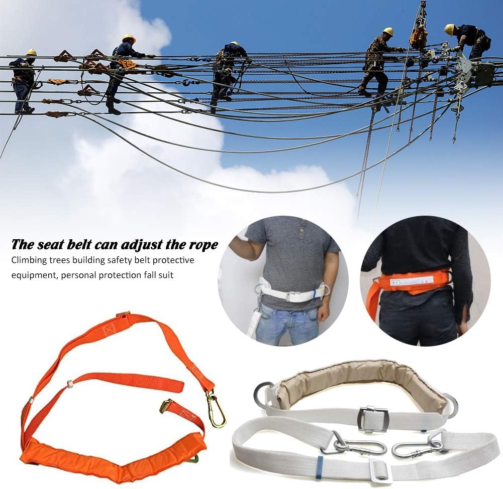 Safety Belt with Adjustable Lanyard, Hunting Safety Harness, Tree Climbing Belt Personal Protection Fall Arrest Kit for Hunting, Hanging Stand, Trimming Tree, Adjustable 34" - 59" (orange) - - 