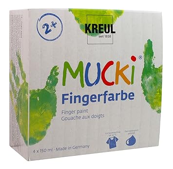Kreul 2314 - Mucki leuchtkräftige Fingerfarbe, parabenfrei, glutenfrei, laktosefrei und vegan, auswaschbar, vermalbar mit Pin