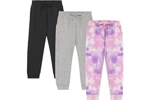 BTween Kids Girl's Fashion Stretch Waist Ultra Soft Jogger Pants Set - 3 Pack Bundle