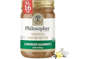Philosopher Foods - Crunchy Alchemy Organic Sprouted Almond Nut Butter - 16 oz - Stone Ground Regenerative Organic Crunchy Almond Butter with Coconut Oil, Vanilla, and Ancient Seabed Salt