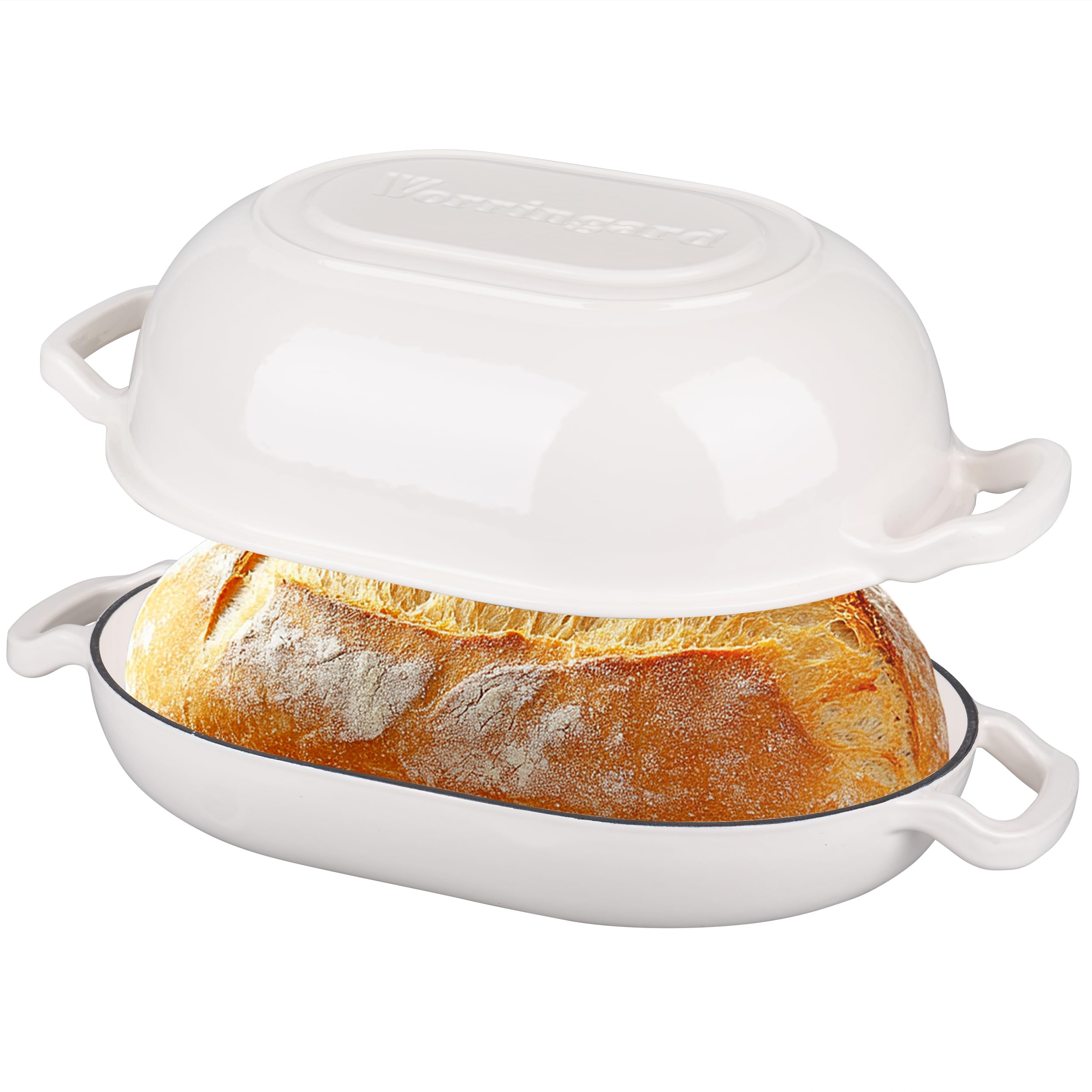 Photo 1 of VORRINGARD Enameled Cast Iron Sourdough Bread Oven, Dutch Oven, Loaf Cast Iron Bread Pan for Homemade Bread Baking, Meatloaf Pan with Lid, 7QT, White